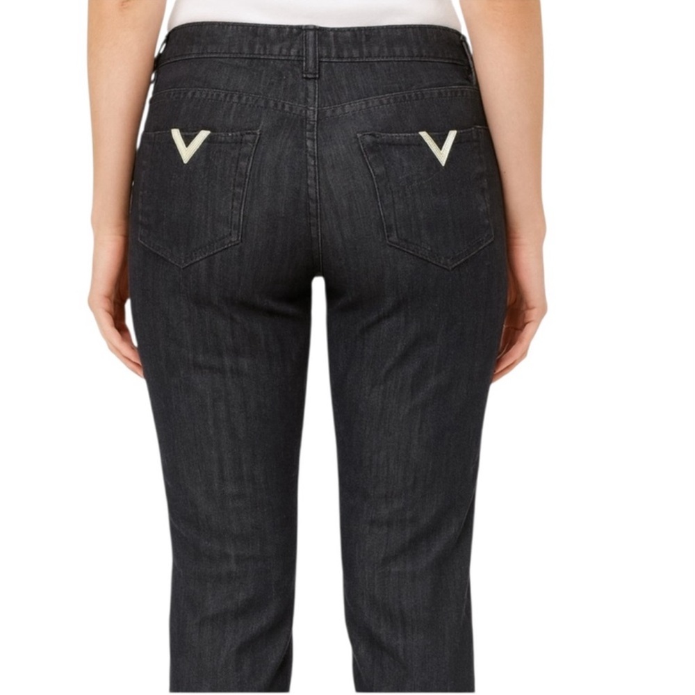 RED Valentino Black Skinny Jeans with Cream V Pocket Embroidery
